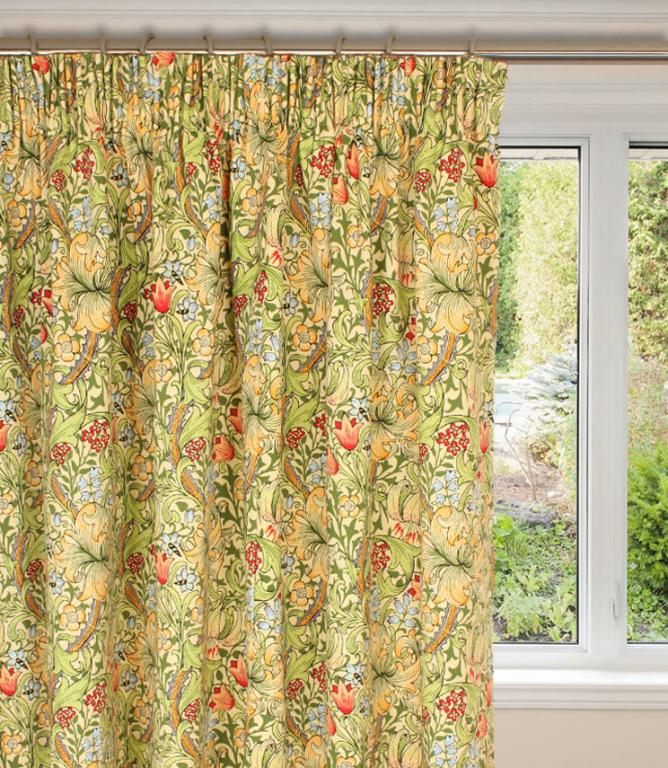 Golden Lily Pencil Pleat Curtains - Just Fabrics