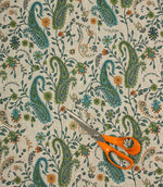 Rebecca Linen Paisley Fabric / Ocean Blue / Lime - Just Fabrics