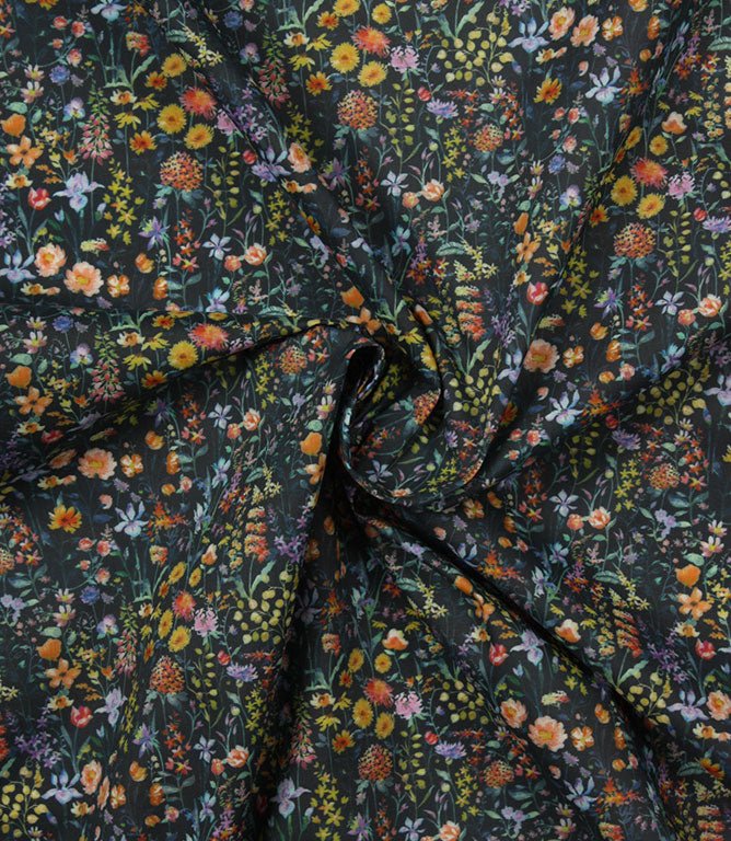 Prado De Flores Lomond Fabric / Papaya / Indigo - Just Fabrics