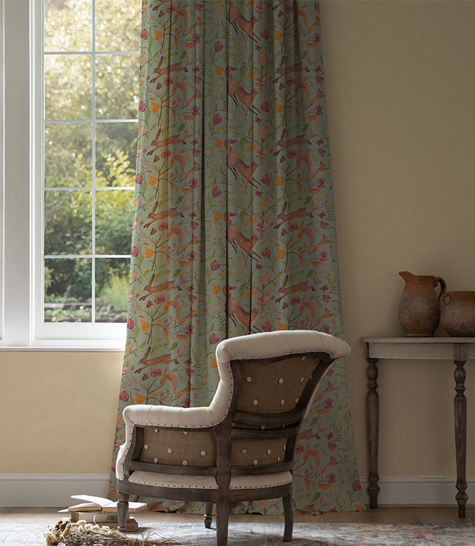 Leaping Into The Fauna Fabric / Duck Egg - Just Fabrics