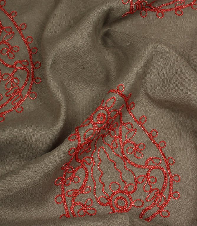 Kashmir Fabric / Linen / Red - Just Fabrics