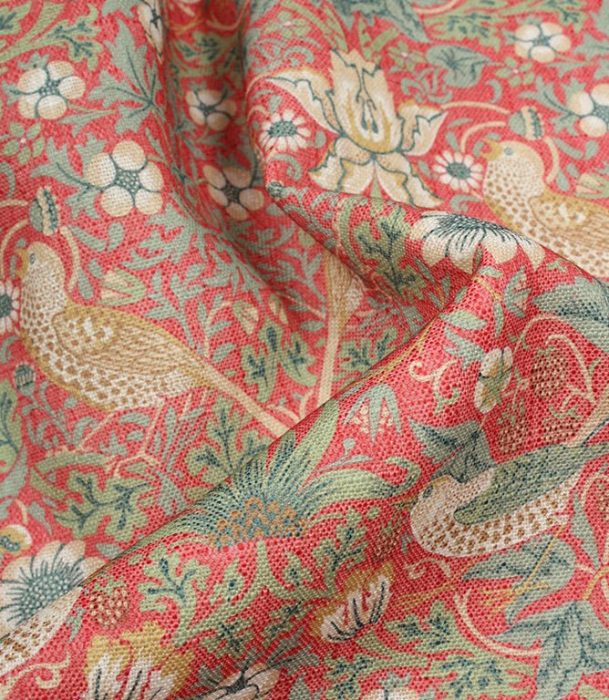 Strawberry Thief Linen Fabric / Crimson - Just Fabrics