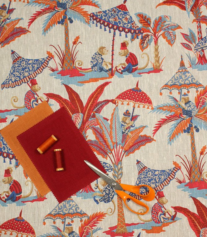Cheeky Monkey Linen Fabric / Rouge - Just Fabrics