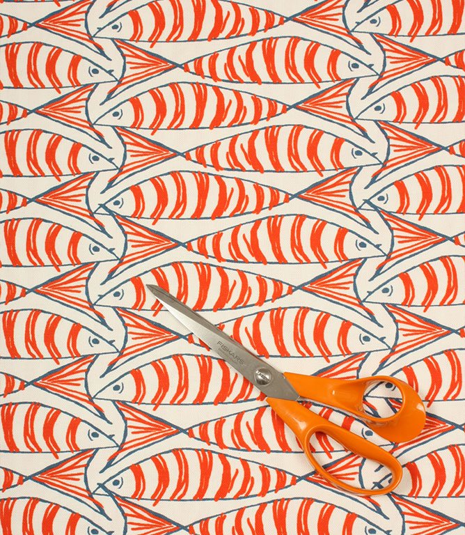 Cornish Sardines Fabric / Orange - Just Fabrics