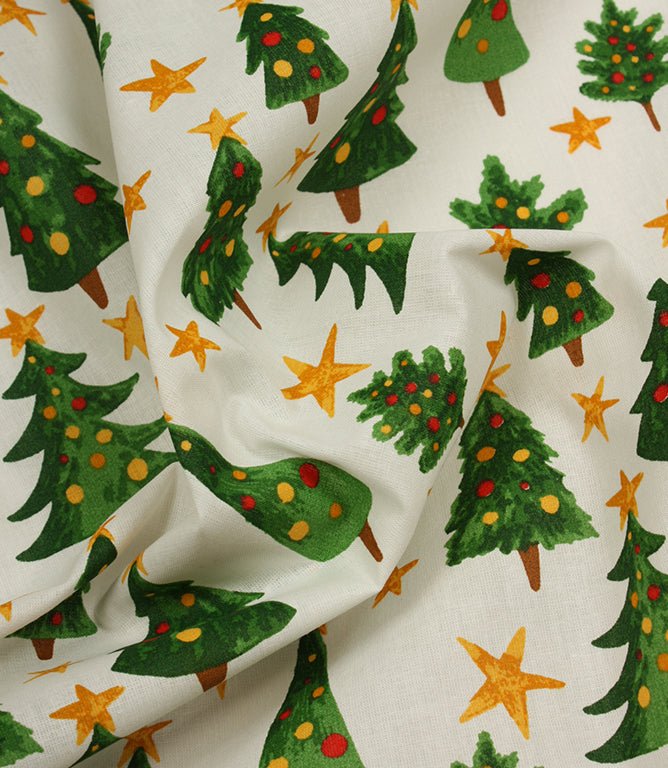Festive Spruce Fabric / White - Just Fabrics