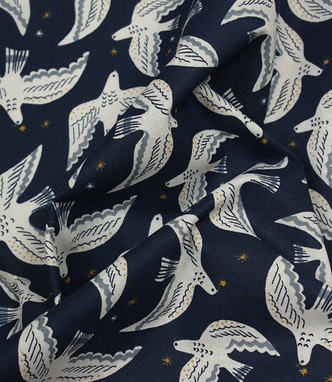 Starlit Doves Fabric / Midnight Blue - Just Fabrics