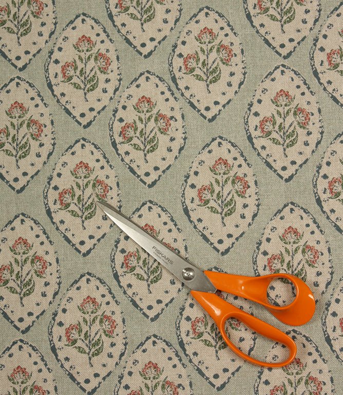 Fleur De Lune Fabric / Duck Egg - Just Fabrics