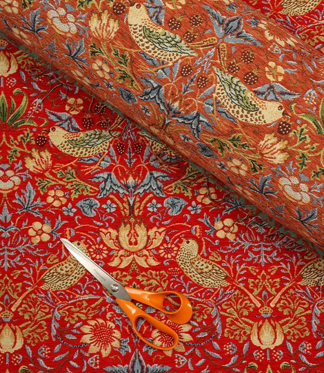 Strawberry Thief Chenille Tapestry Fabric / Burnt Orange - Just Fabrics