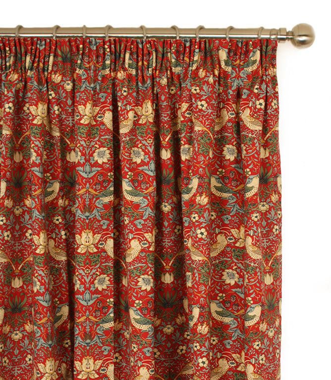 Strawberry Thief Red Pencil Pleat Curtains - Just Fabrics