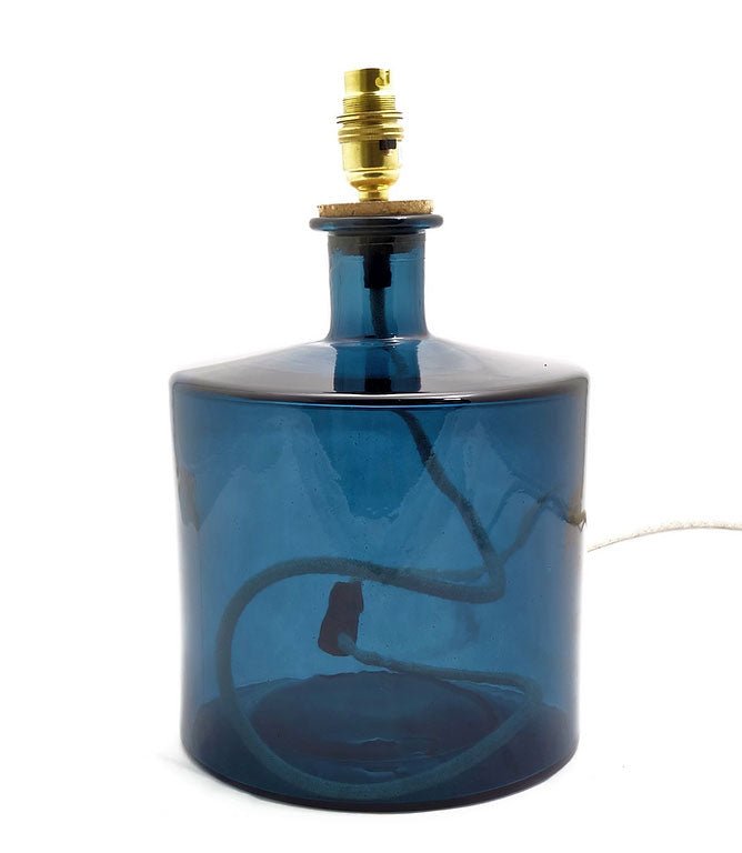 Brixham 32cm Recycled Glass Petrol Blue Lamp Base - Just Fabrics