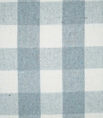 Close-up of Aldsworth Check Haze fabric showing the detailed woven texture and intersecting blue and white checks with subtle flecks in the yarn.