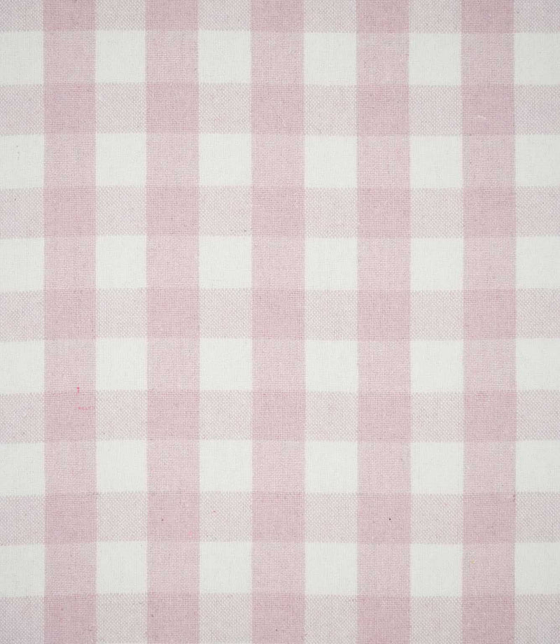Aldsworth Check Pink fabric featuring a classic large-scale check pattern in soft blush pink and white with a subtly textured woven finish.