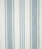 Detailed view of Aldsworth Stripe Haze fabric showing the blue-grey and white ticking stripes, fine woven threads and subtle texture.