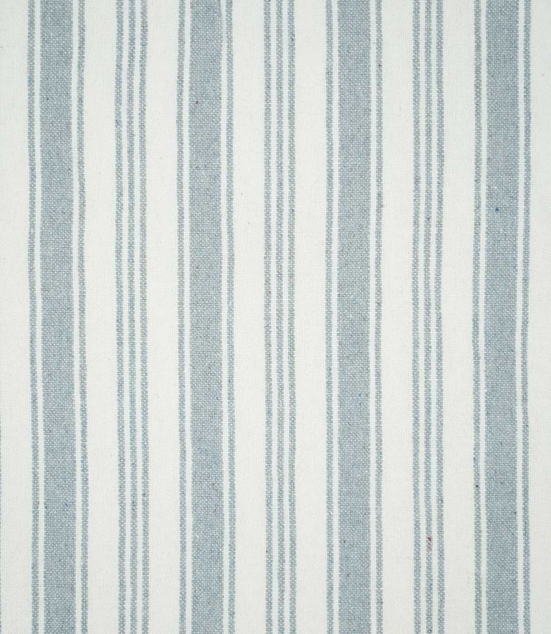 Full pattern view of Aldsworth Stripe Haze fabric featuring evenly spaced blue-grey and white vertical stripes with fine parallel detailing.