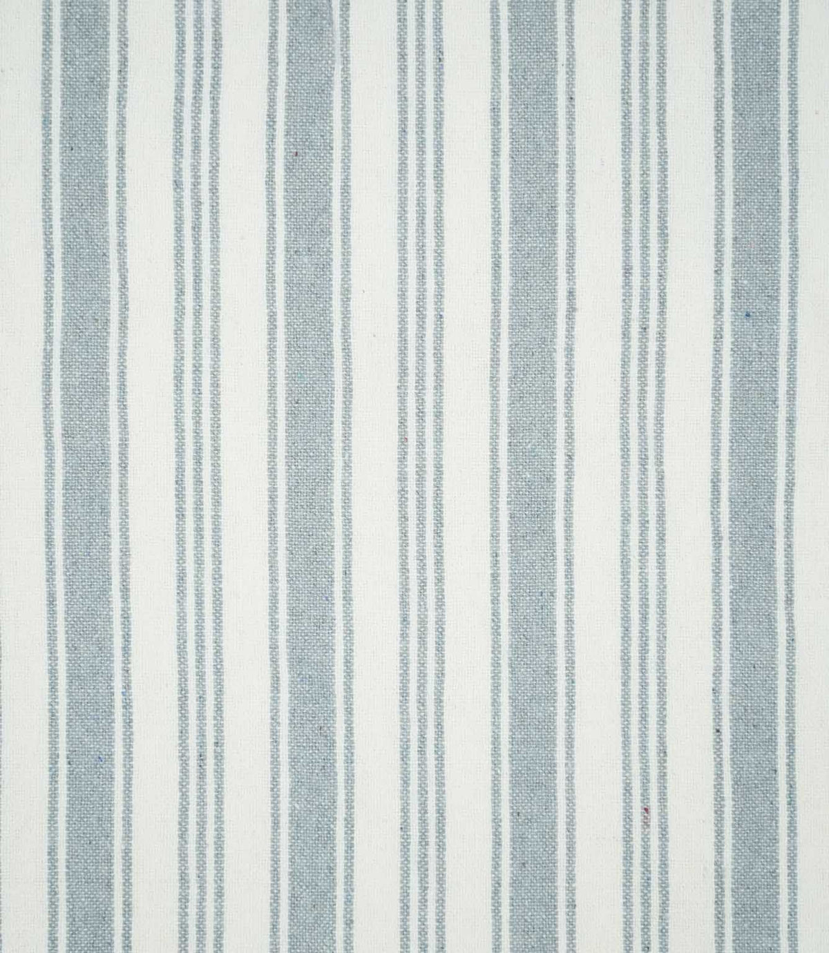 Full pattern view of Aldsworth Stripe Haze fabric featuring evenly spaced blue-grey and white vertical stripes with fine parallel detailing.