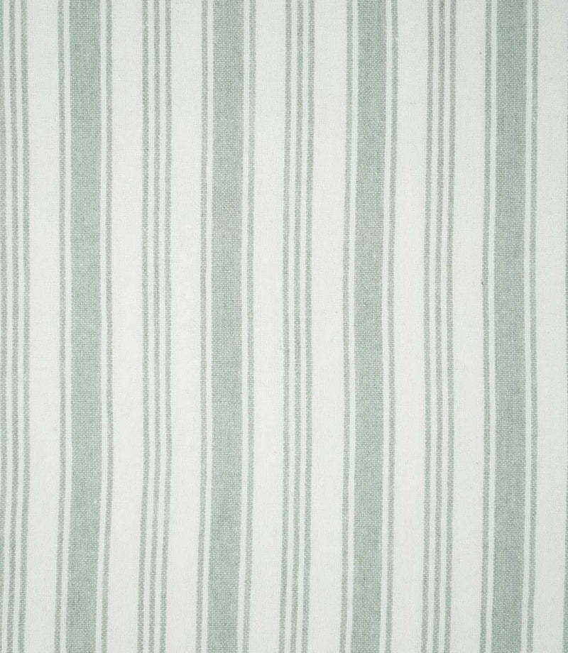 Full pattern view of Aldsworth Stripe Mint fabric featuring alternating wide and narrow mint green and white vertical stripes with a textured woven finish.