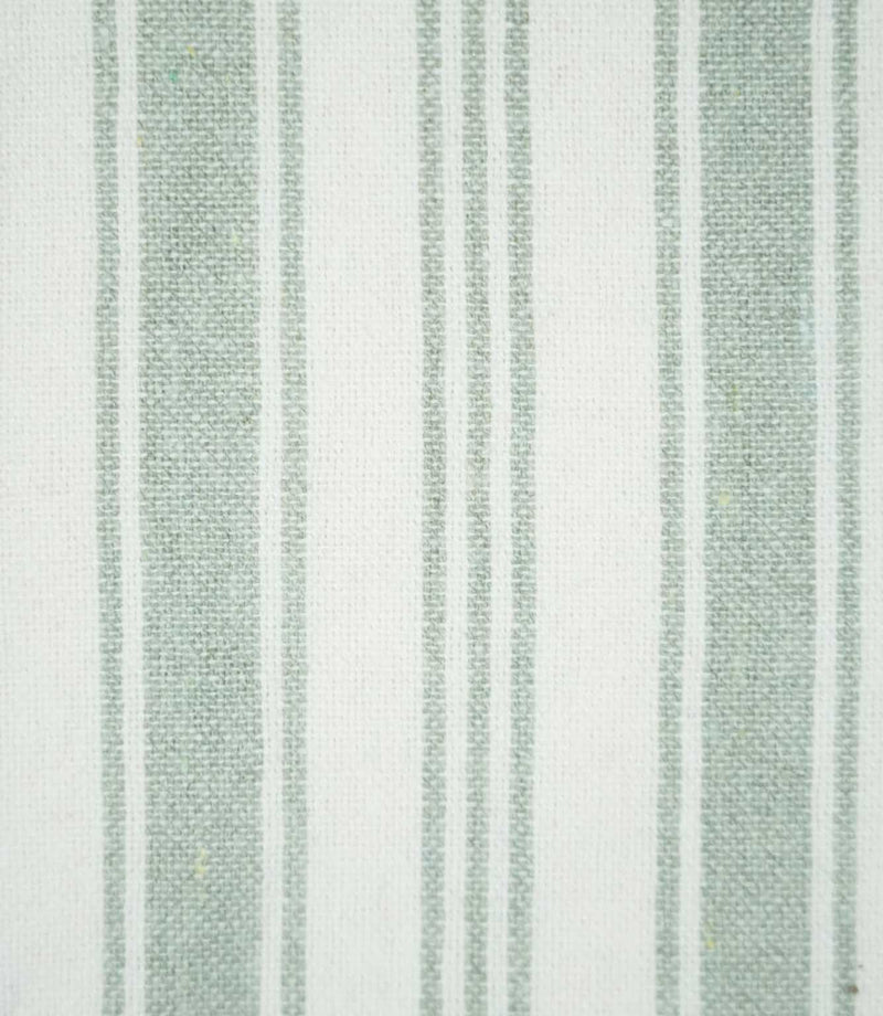 Close-up of Aldsworth Stripe Mint fabric highlighting the fine woven texture and traditional ticking stripe pattern in soft mint green and white.