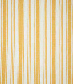Aldsworth Stripe Ochre fabric featuring a classic vertical stripe pattern in golden ochre and off-white, with alternating broad and narrow woven stripes.