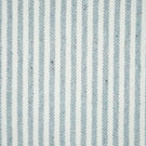Close-up of Aldsworth Ticking Haze fabric featuring narrow blue-grey and white vertical stripes with a textured woven finish and subtle flecked detailing.