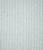 Full pattern view of Aldsworth Ticking Haze fabric displaying evenly spaced blue-grey and white ticking stripes with a fine woven texture.