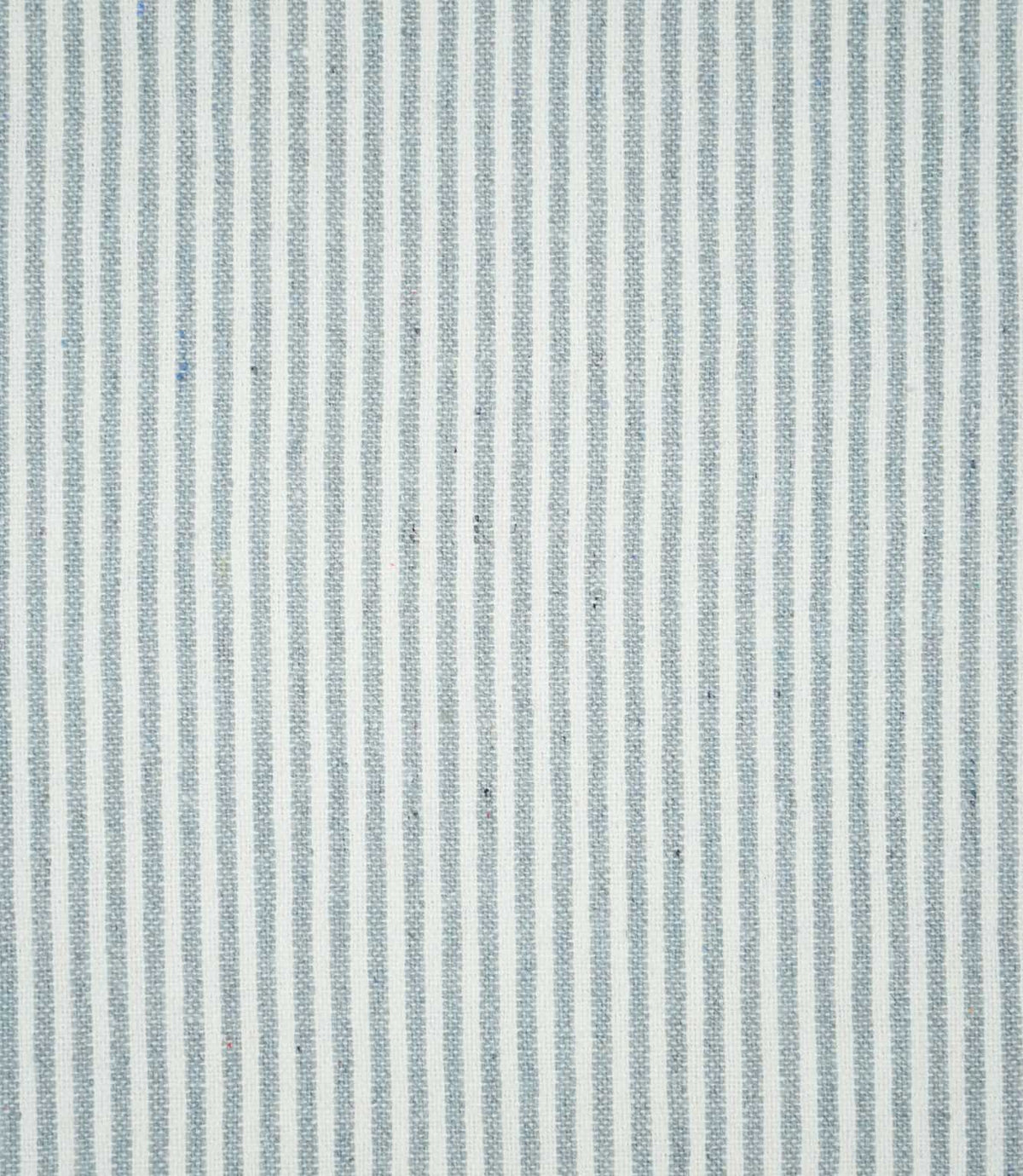Full pattern view of Aldsworth Ticking Haze fabric displaying evenly spaced blue-grey and white ticking stripes with a fine woven texture.