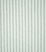 Close-up of Aldsworth Ticking Mint fabric featuring narrow mint green and white vertical stripes with a textured woven finish and subtle flecked detailing.