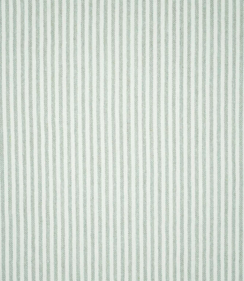 Full pattern view of Aldsworth Ticking Mint fabric displaying evenly spaced mint green and white ticking stripes with a fine woven texture.	