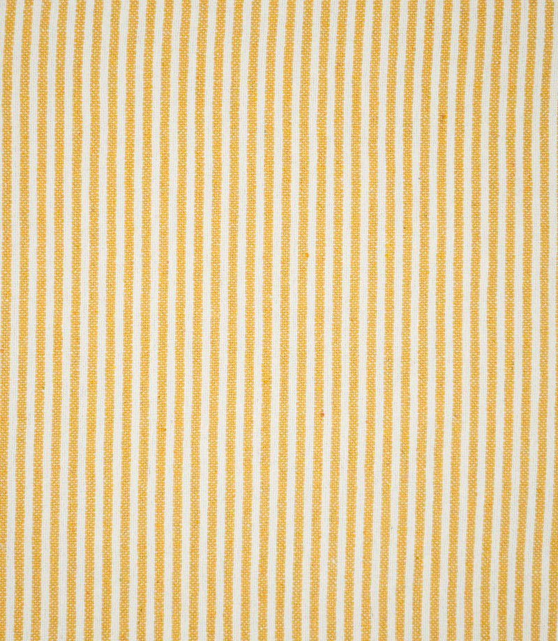 Full pattern view of Aldsworth Ticking Ochre fabric showing evenly spaced golden yellow and off-white ticking stripes across the woven surface.