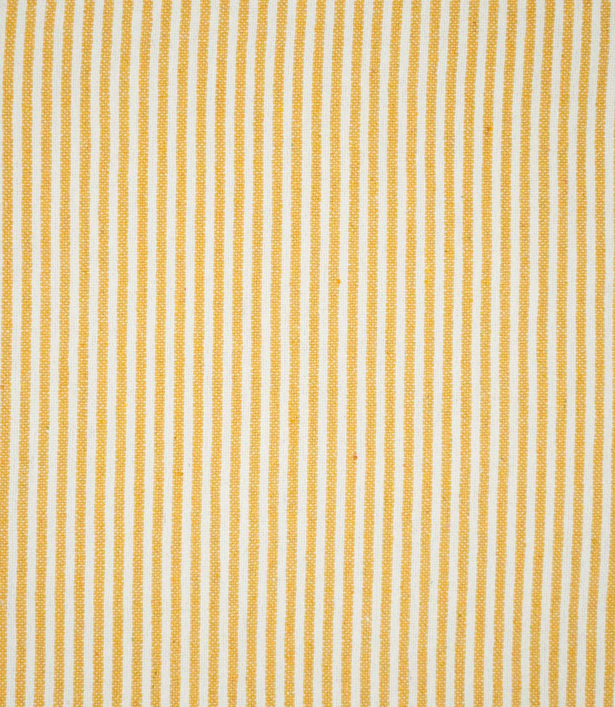 Full pattern view of Aldsworth Ticking Ochre fabric showing evenly spaced golden yellow and off-white ticking stripes across the woven surface.