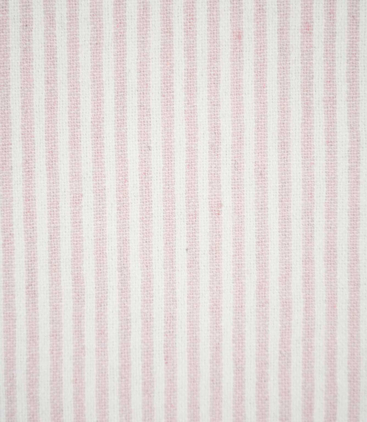 Aldsworth Ticking Pink fabric featuring fine, evenly spaced blush pink and off-white vertical stripes with a subtle woven texture.