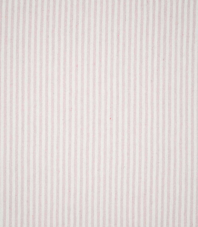 Full pattern view of Aldsworth Ticking Pink fabric showing a classic narrow pink and off-white ticking stripe design across the woven surface.