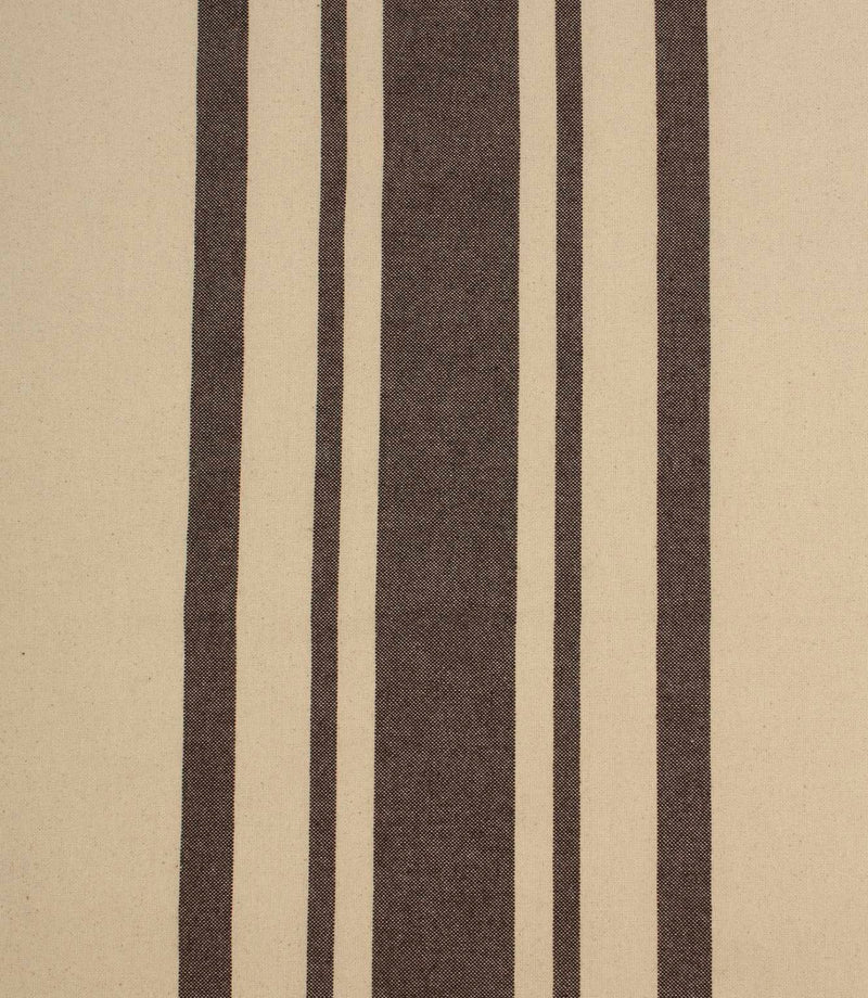 Wide brown and natural striped fabric with a classic woven texture, suitable for curtains, upholstery and soft furnishings.