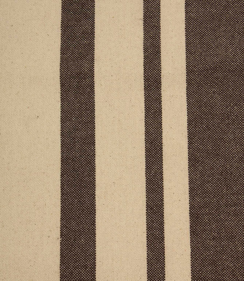 Close-up of brown and cream striped woven fabric showing the textured weave and contrasting stripe detail.