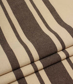 Folded brown and cream striped fabric with a soft drape and durable woven finish.