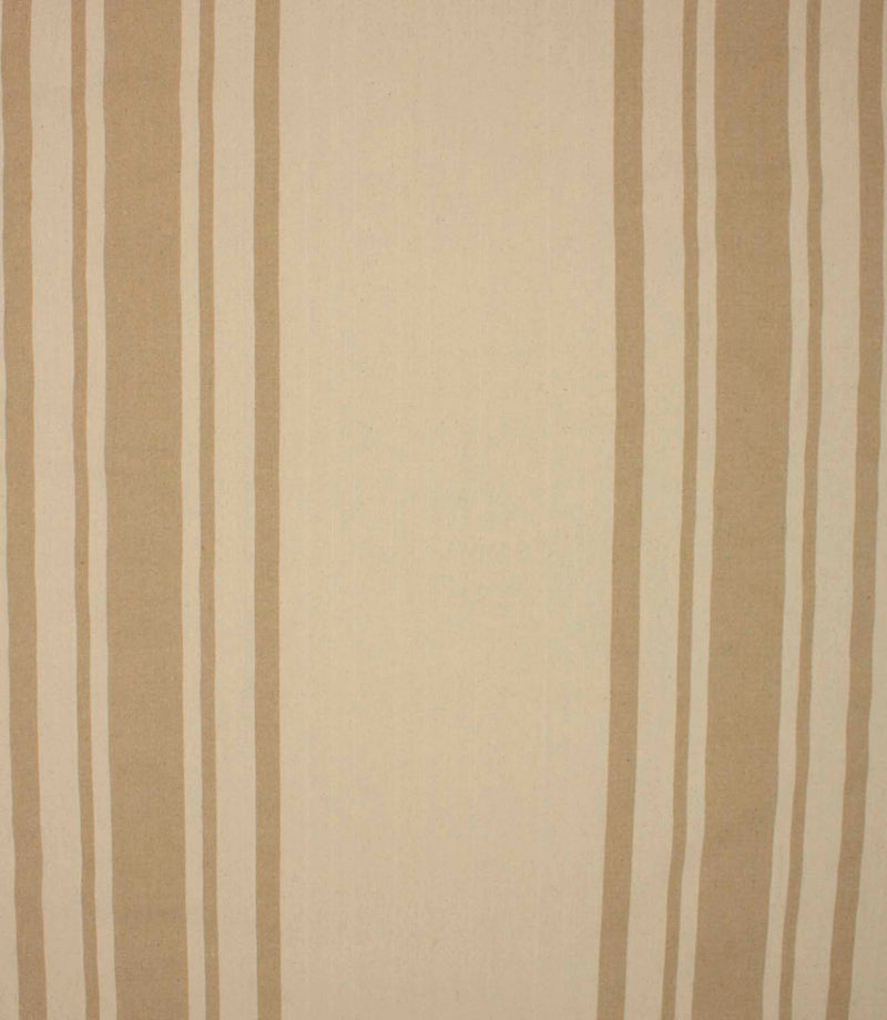 Wide beige and cream striped fabric shown laid flat with a soft natural texture.