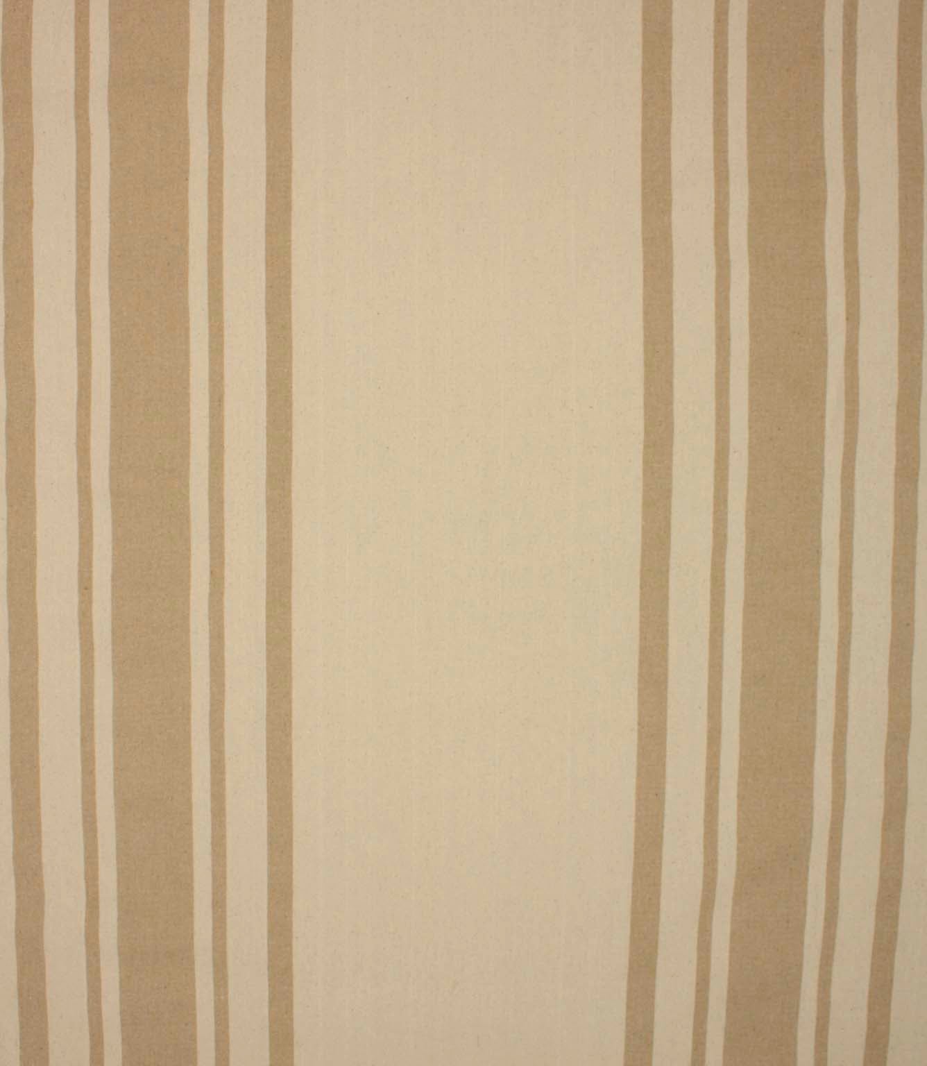 Wide beige and cream striped fabric shown laid flat with a soft natural texture.