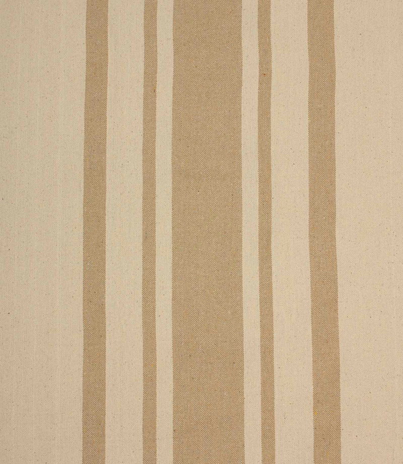 Neutral striped linen-look fabric featuring alternating wide and narrow beige stripes on an ivory background.