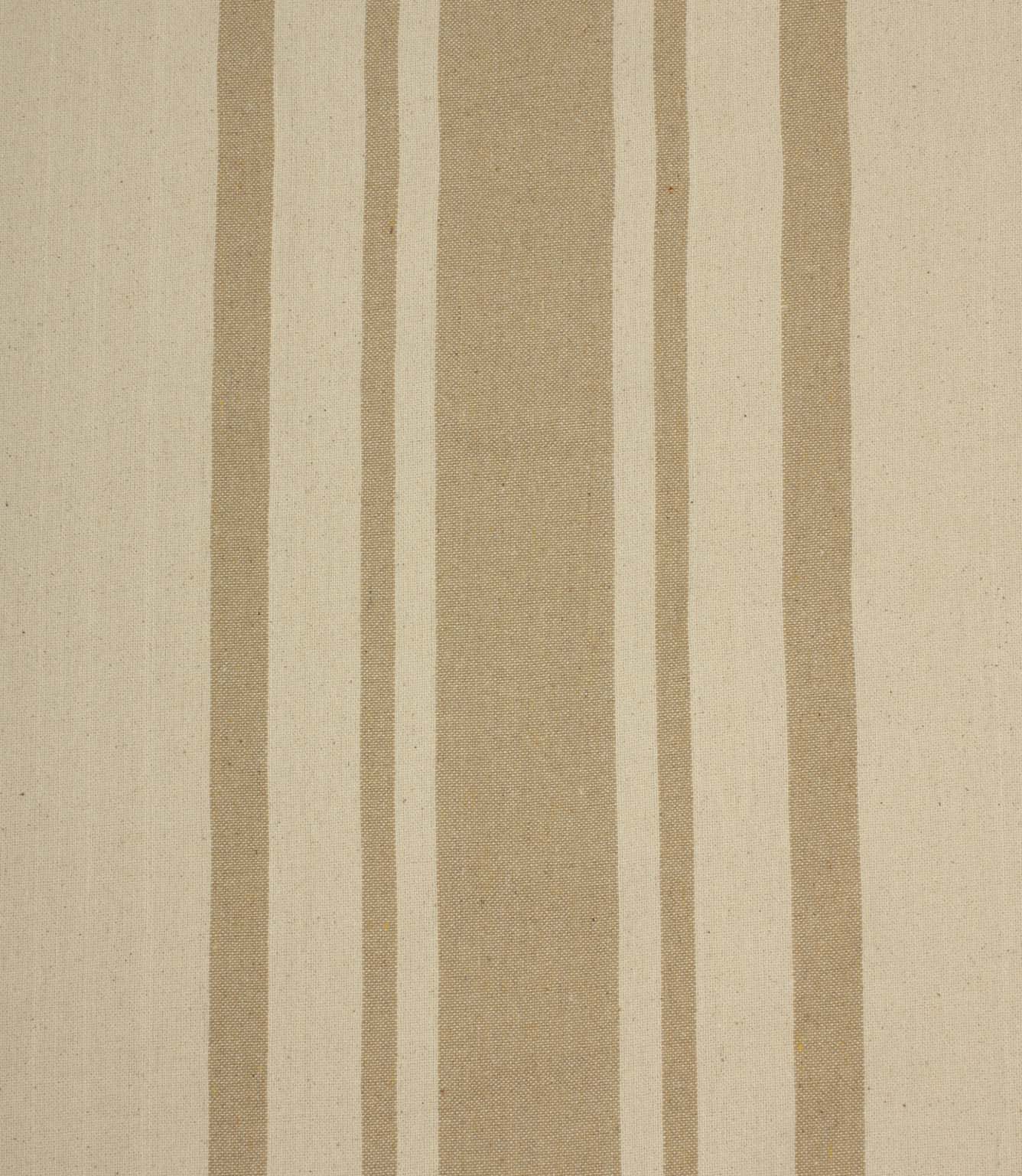Neutral striped linen-look fabric featuring alternating wide and narrow beige stripes on an ivory background.