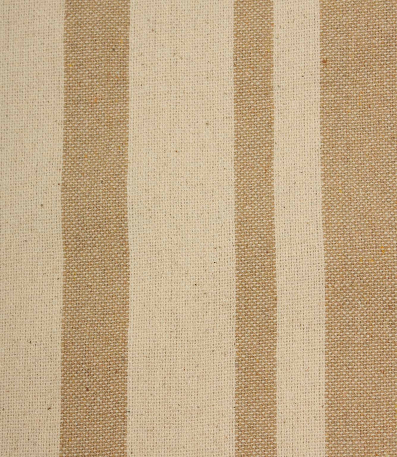 Close-up of woven beige stripe fabric highlighting the natural texture and soft weave detail.