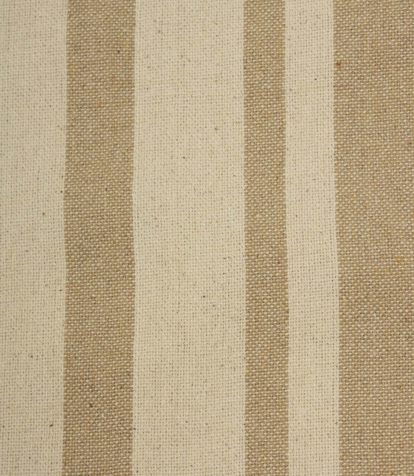 Close-up of woven beige stripe fabric highlighting the natural texture and soft weave detail.