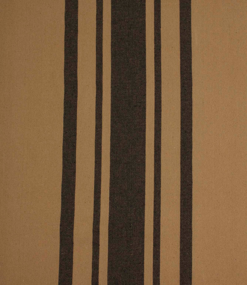 Wide black and camel striped fabric with a textured woven finish, suitable for curtains, upholstery and soft furnishings.
