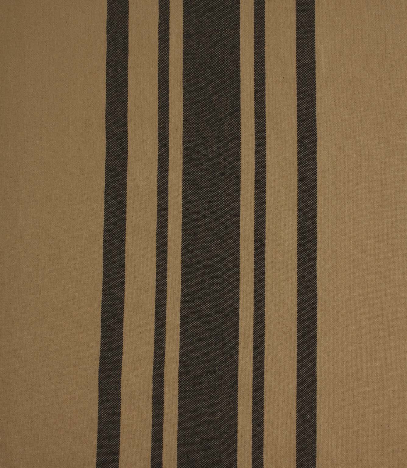Wide black and camel striped fabric with a textured woven finish, suitable for curtains, upholstery and soft furnishings.