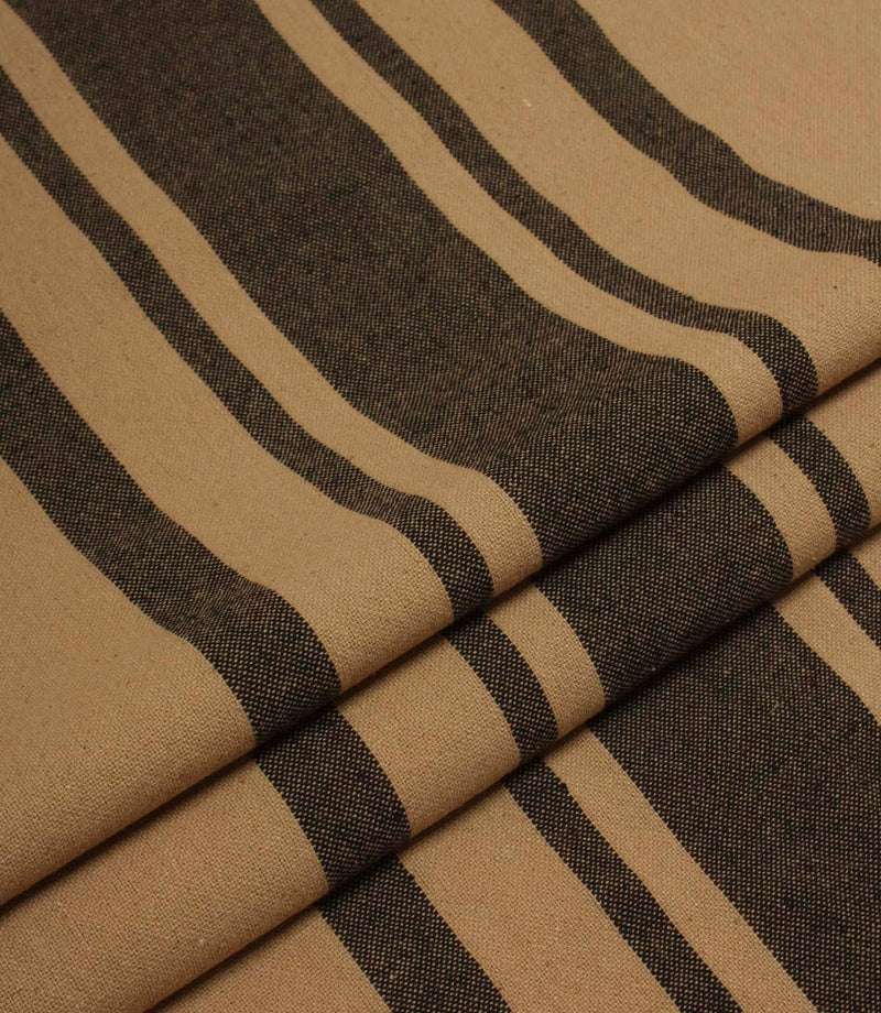 Folded black and camel striped fabric with a soft drape and durable woven finish.