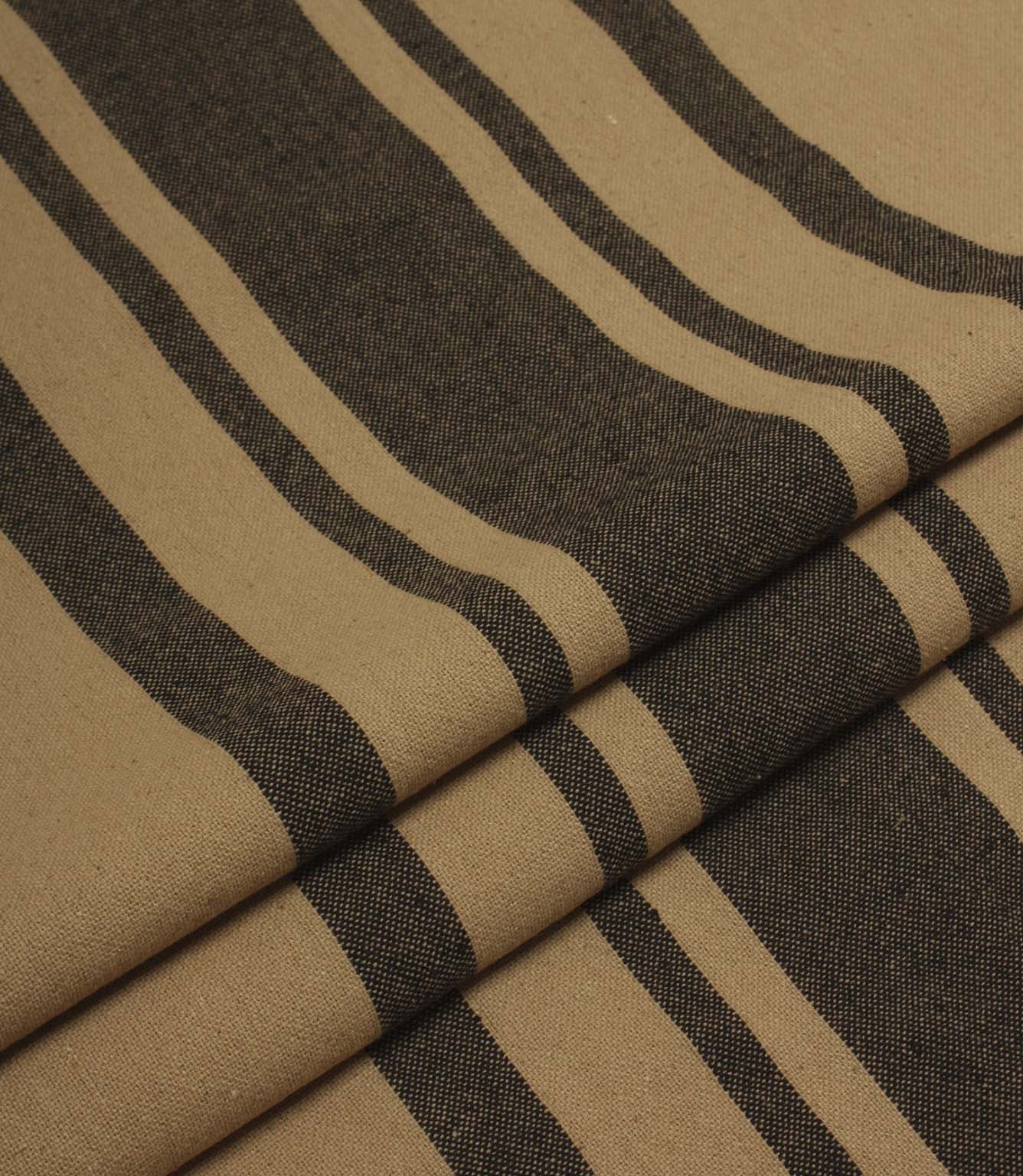 Folded black and camel striped fabric with a soft drape and durable woven finish.