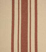 Cream and muted terracotta striped woven fabric with bold vertical stripes and a natural textured finish for curtains and upholstery.