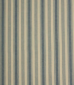Blue and natural ticking stripe fabric shown in a full repeat pattern, featuring wide denim-blue stripes with fine pinstripes on a soft linen-look background.
