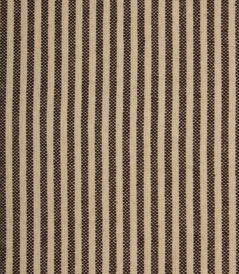 Close-up of fine brown stripe fabric on a natural cream background showing detailed weave texture.