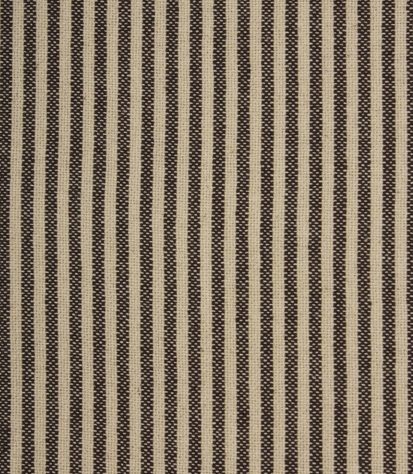 Close-up of fine brown stripe fabric on a natural cream background showing detailed weave texture.