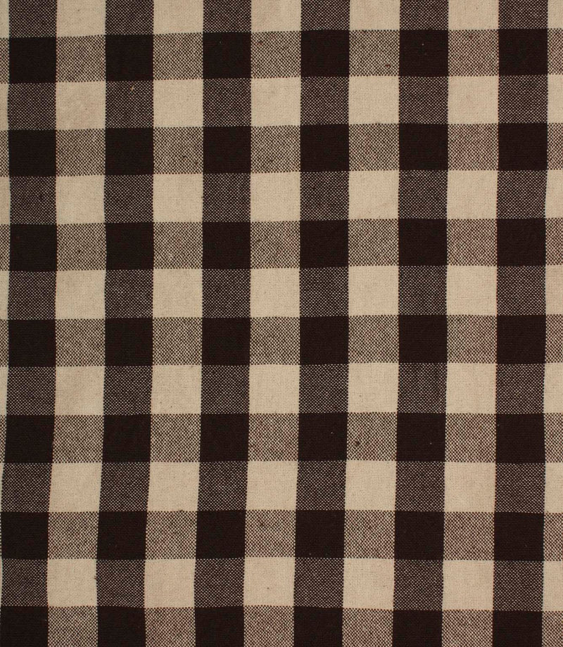 Large-scale brown and cream gingham fabric with a classic checked pattern and woven texture.