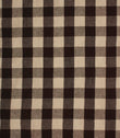 Large-scale brown and cream gingham fabric with a classic checked pattern and woven texture.